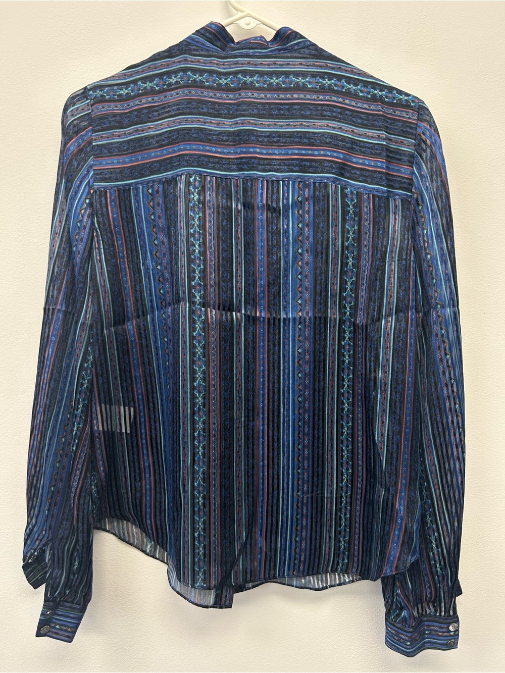 Veronica Beard Navy and Blue Striped Tie-Neck Shirt NWOT - Picture 4 of 5